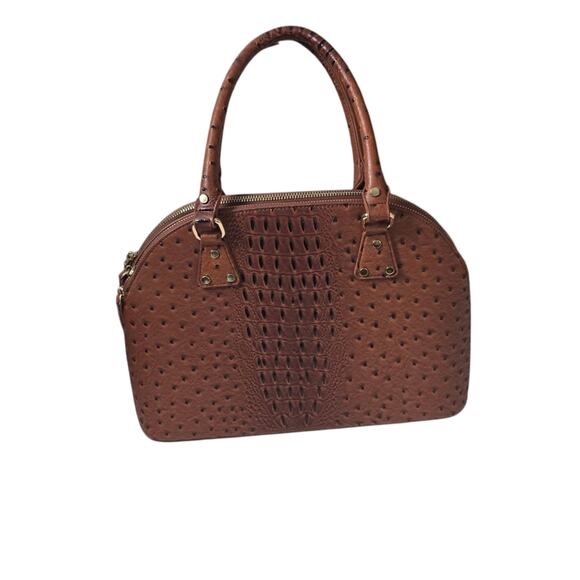 Imoshion Ostrich Brown Crossbody Bag Faux Leather Studded Large Purse Tote Boho - Picture 2 of 14